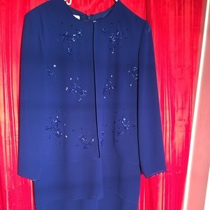 VINTAGE - Beaded Royal Blue Crepe Dress Sz 12